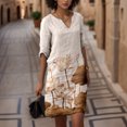 thumbnail image 3 of Gibobby Vestido corta de fiesta casual Mujer Verano Casual Retro Estampado de flores Cuello en V Longitud media Vestido de manga media(Caqui,XL), 3 of 4