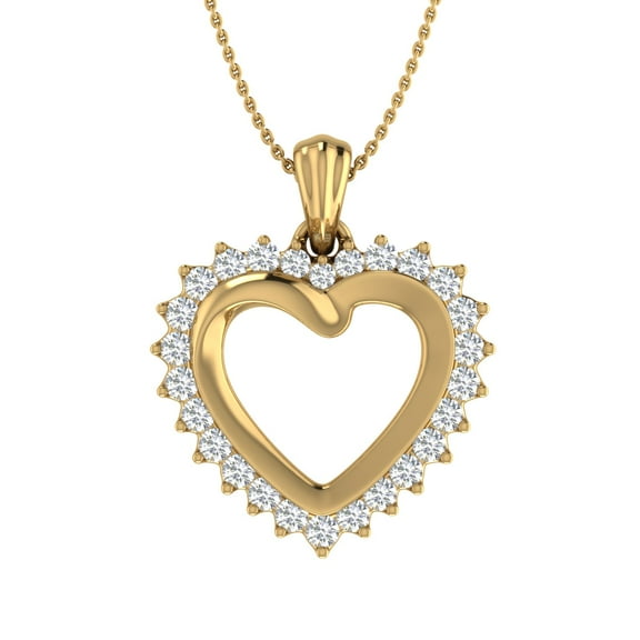1/4 Carat Diamond Heart Pendant Necklace in 14K Yellow Gold (Silver Chain Included) (I1-I2 Clarity)
