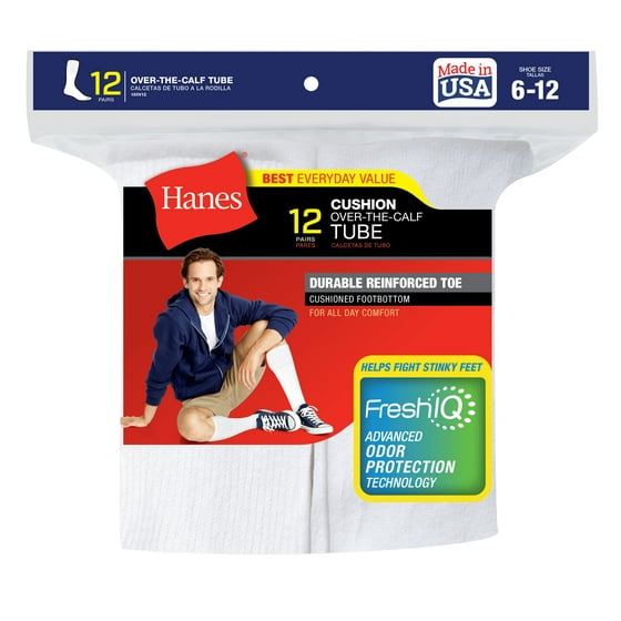 Hanes - Hanes Men's Cushion FreshIQ Over the Calf Tube Socks 12-Pack ...