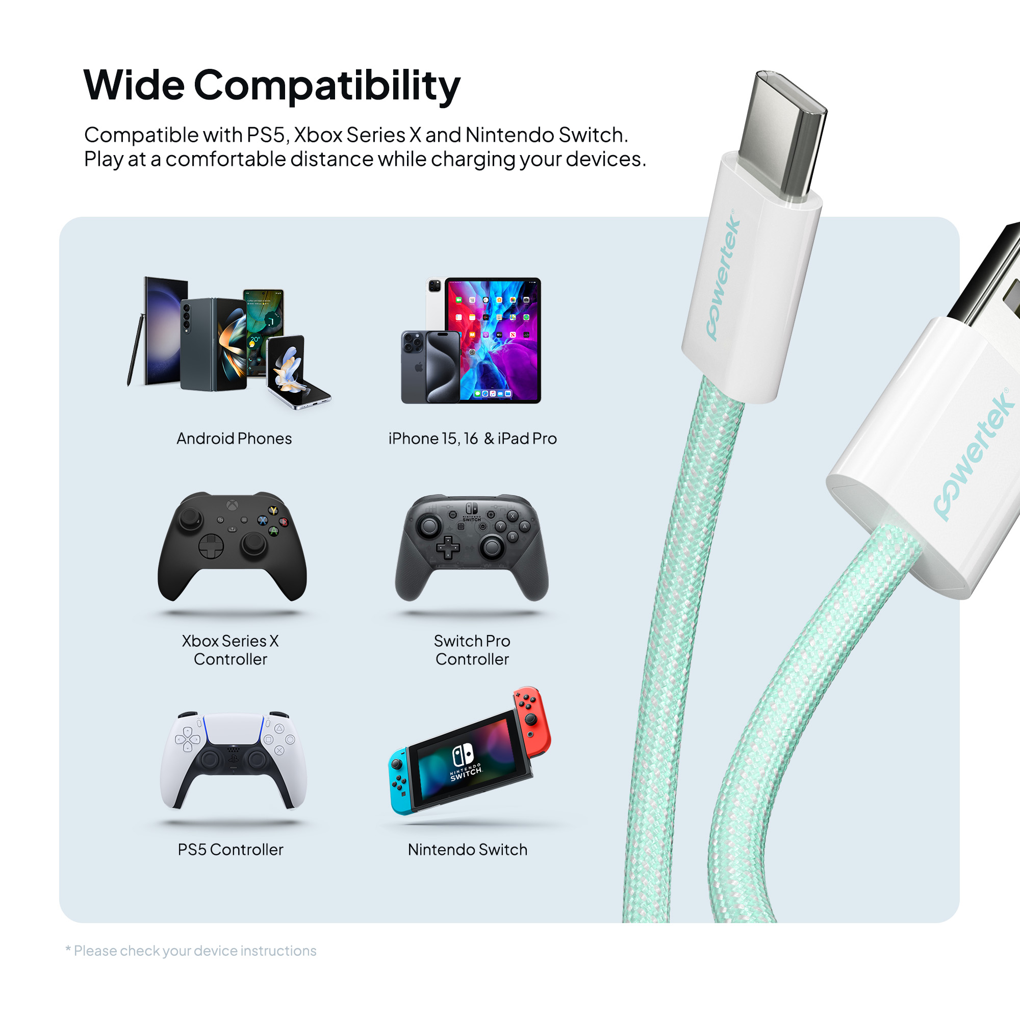 Liquipel Powertek Pastel Braided USB-A to USB-C - Mint