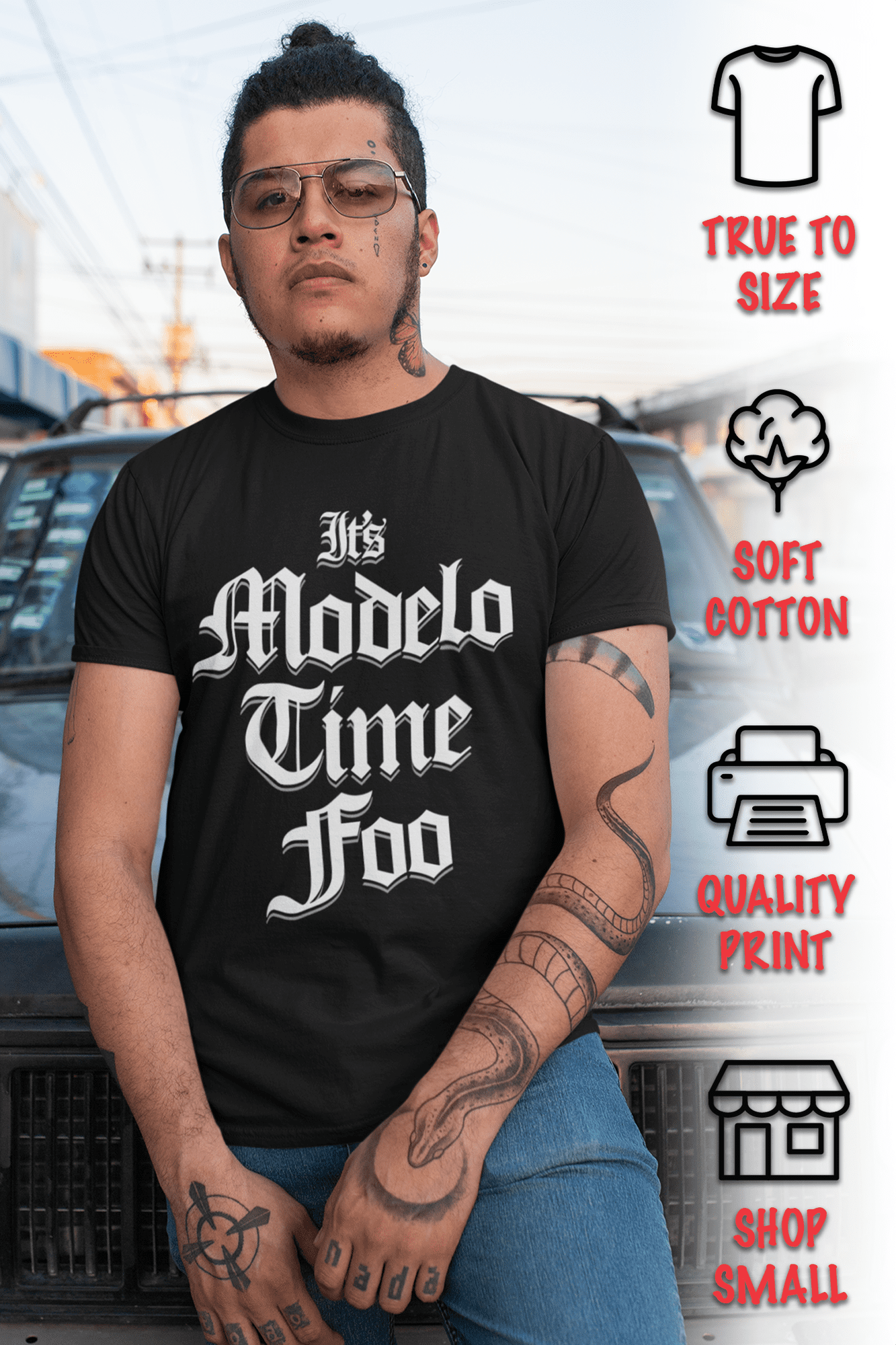 ShirtBANC Its Modelo Time Foo Mens Shirts Funny Chicano Tee 