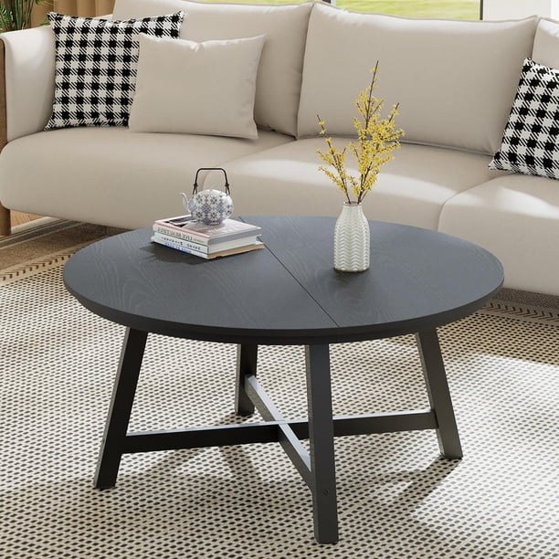 Yeshouse Mesa de centro redonda de 36 pulgadas, estilo industrial con veta de madera y patas ajustables, patas de metal resistentes, mesa auxiliar de fácil montaje para sala de estar
