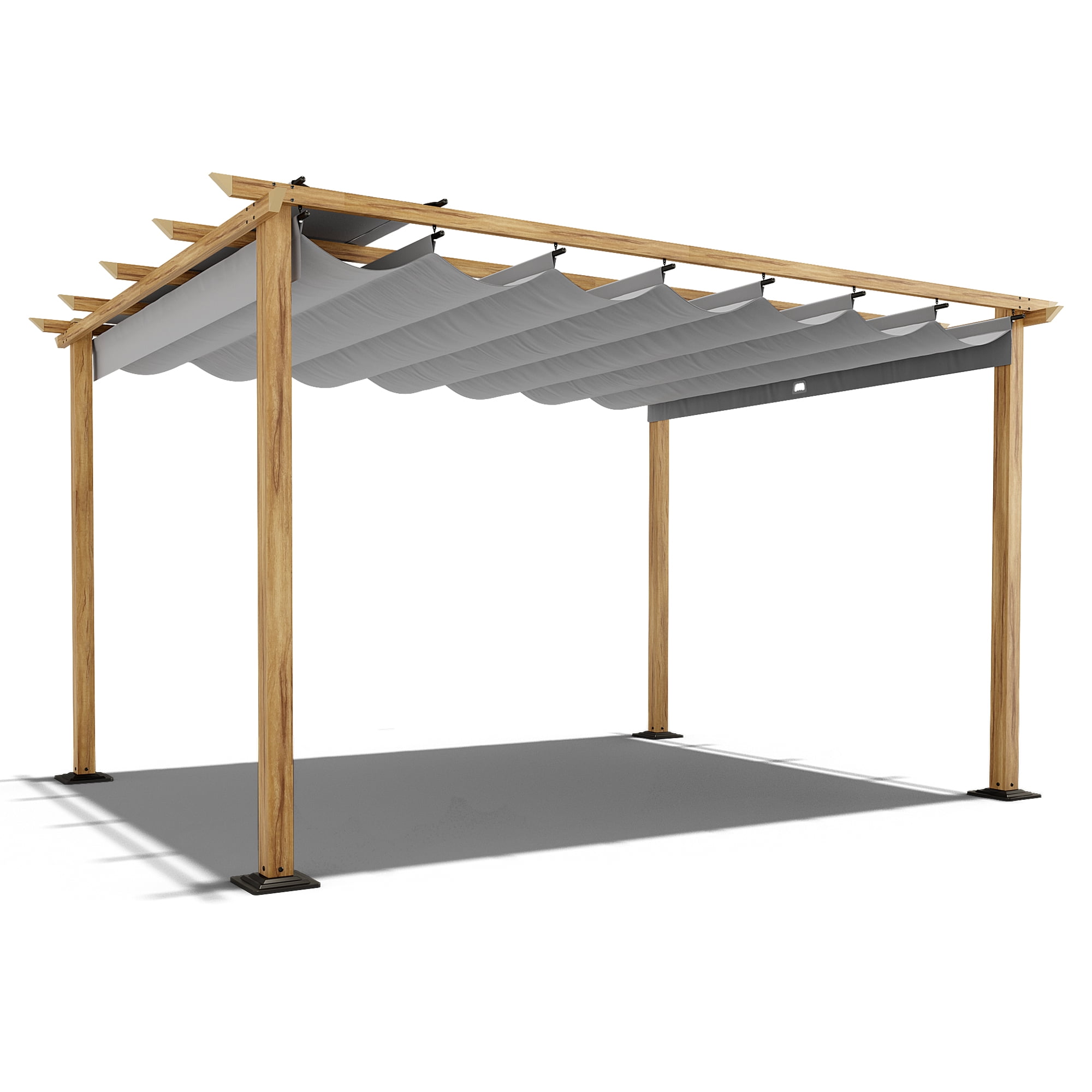 10 ft. x 13 ft. Wood Grain Aluminum Outdoor Pergola with Gray ...