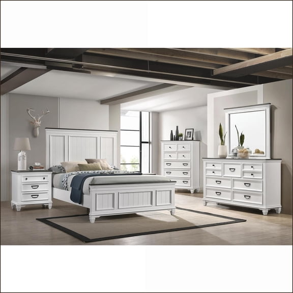 Bedroom Set 5-Piece Queen Modern Farmhouse Weathered White Wood Shiplap | Wood | Standard Beds