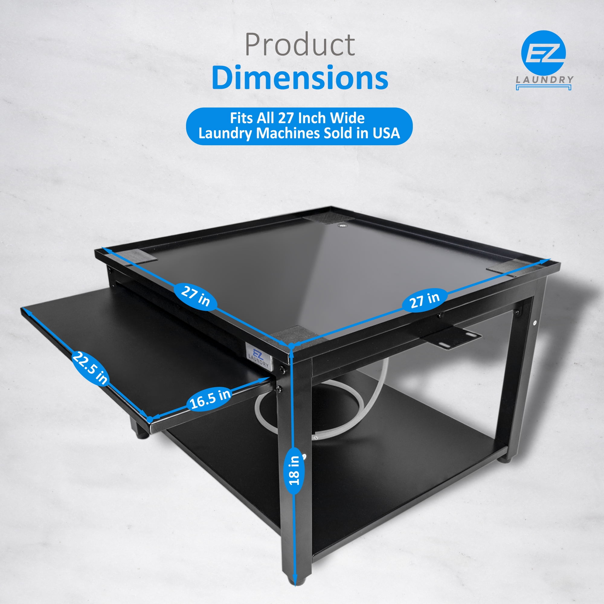 EZ Laundry Pedestal Compact 24" x 18" Washer Dryer Riser with Pull-Out Storage Shelf Black