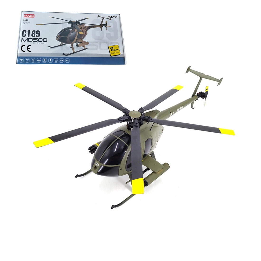 RC-ERA C189 MD500 Little Bird RC Helicopter 4CH 2.4G Brushless Aircraft with Altitude Hold, Optical Flow Option, 6 Axis Gyro, One Key Takeoff Landing, RTF for Adult Beginners - 1 Battery