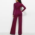 thumbnail image 6 of Wycnly Womens Jumpsuits Fall Elegant Flared Leg Empire Waist Ladies Long Jumpsuits Trendy Solid Half High Neck Long Sleeve Maxi Rompers for Women, 6 of 6