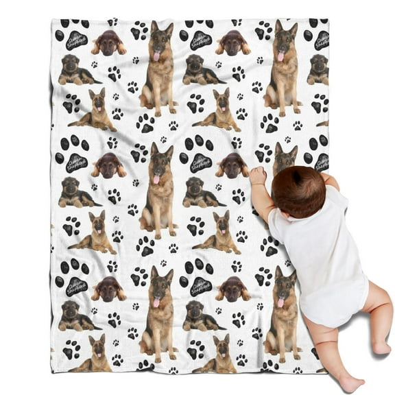 German Shepherd Dog and Footprint Blanket,Comfortable Soft Flannel Throw Blanket,All Season,Warm Lightweight Blankets for Sofa Bed Couch Living Room Chair,30"x40"