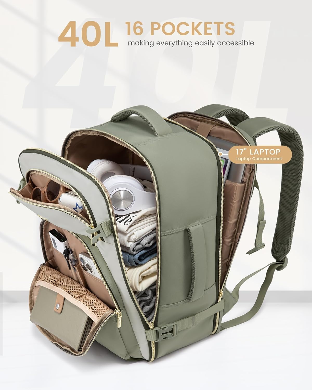 LOVEVOOK Travel Backpack Carry on Flight Approved 40L,Waterproof TSA Travel Essentials Personal Item Backpack for Women Men,Carry on Luggage Suitcase Travel Bag for Airplane with 3 Packing Cubes