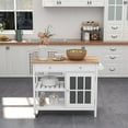 thumbnail image 4 of ChooChoo Rolling Kitchen Island, Portable Kitchen Cart Wood Top Kitchen Trolley with Drawers and Glass Door Cabinet, Wine Shelf, Towel Rack, White, 4 of 6