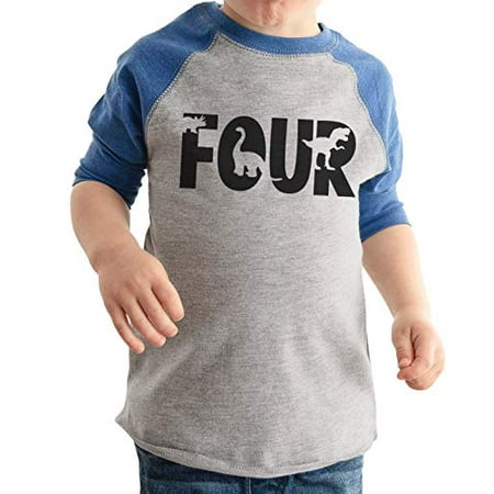 

7 ate 9 Apparel Kid s Four Dinosaur Birthday Blue Raglan Tee