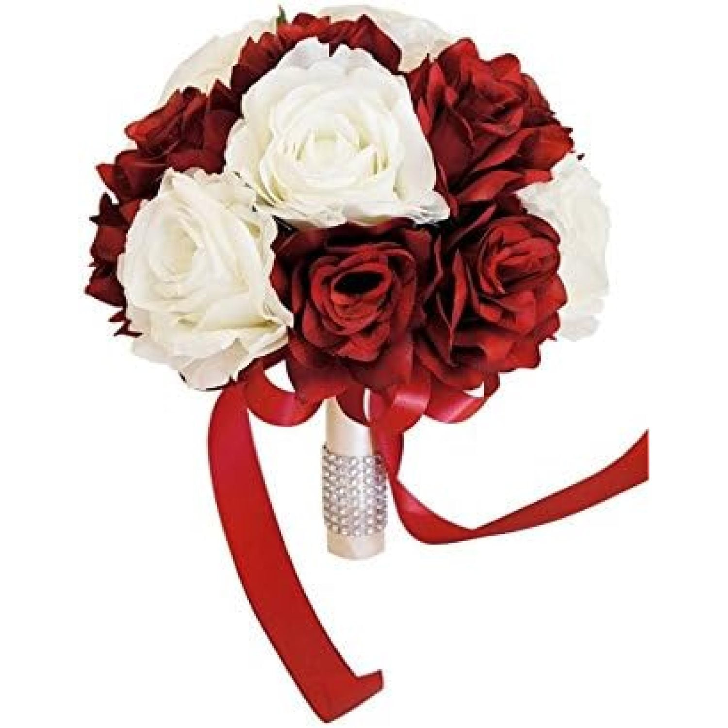 HElectQRIN 9" Wedding Bouquet Red and Ivory Artificial Rose Bouquet