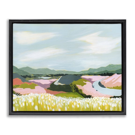 Stupell Industries Modern Modern Mountain Stream Black Floating Frame Canvas Art, 21 x 17, by Grace Popp