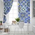 thumbnail image 5 of Vintage Boho Blackout Curtains for Bedroom, Middle Century Bohemia Style Patchwork Blue Thermal Insulated Kitchen Drapes with Grommets, Light Blocking Window Treatment, 2 Panels 42" x 63", 5 of 7