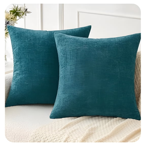 AUQ Pack of 2 Dark Teal Throw Pillow Covers 18X18 Inch Soft Chenille Pillow Covers for Sofa Living Room Couch Solid Dyed Cases Teal Pillow Covers