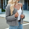 thumbnail image 6 of Women'S Long Sleeve Cropped Knit Cardigan 2025 Casual Button Down Crochet Sweater Tops with Pockets Grey M, 6 of 7