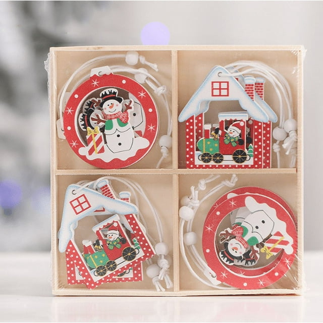 12 Pcs Ornement de Sapin de Noël Pièces de Bois Rouges et Blanches pour Panneaux Artisanat en Bois Décorations Suspendues Traditionnelles de Noël, Couleur A