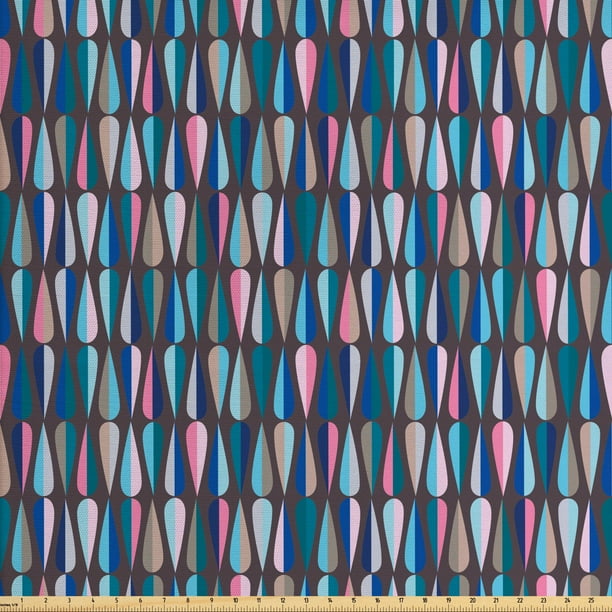 Mid Century Fabric by The Yard, Modern Style Retro Pattern with Droplet Shapes Mosaic in Various