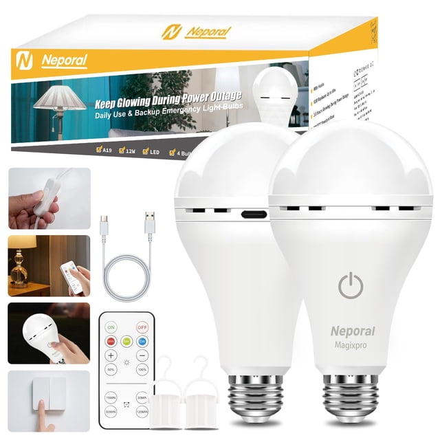 Paquete de 2 bombillas Neporal MagixPro recargables de 1800 mAh