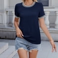 thumbnail image 2 of Gbsyewxs Womens Tops Short Sleeve Crew Neck Solid Color Fashion Summer T Shirts For Women Navy, 2 of 5