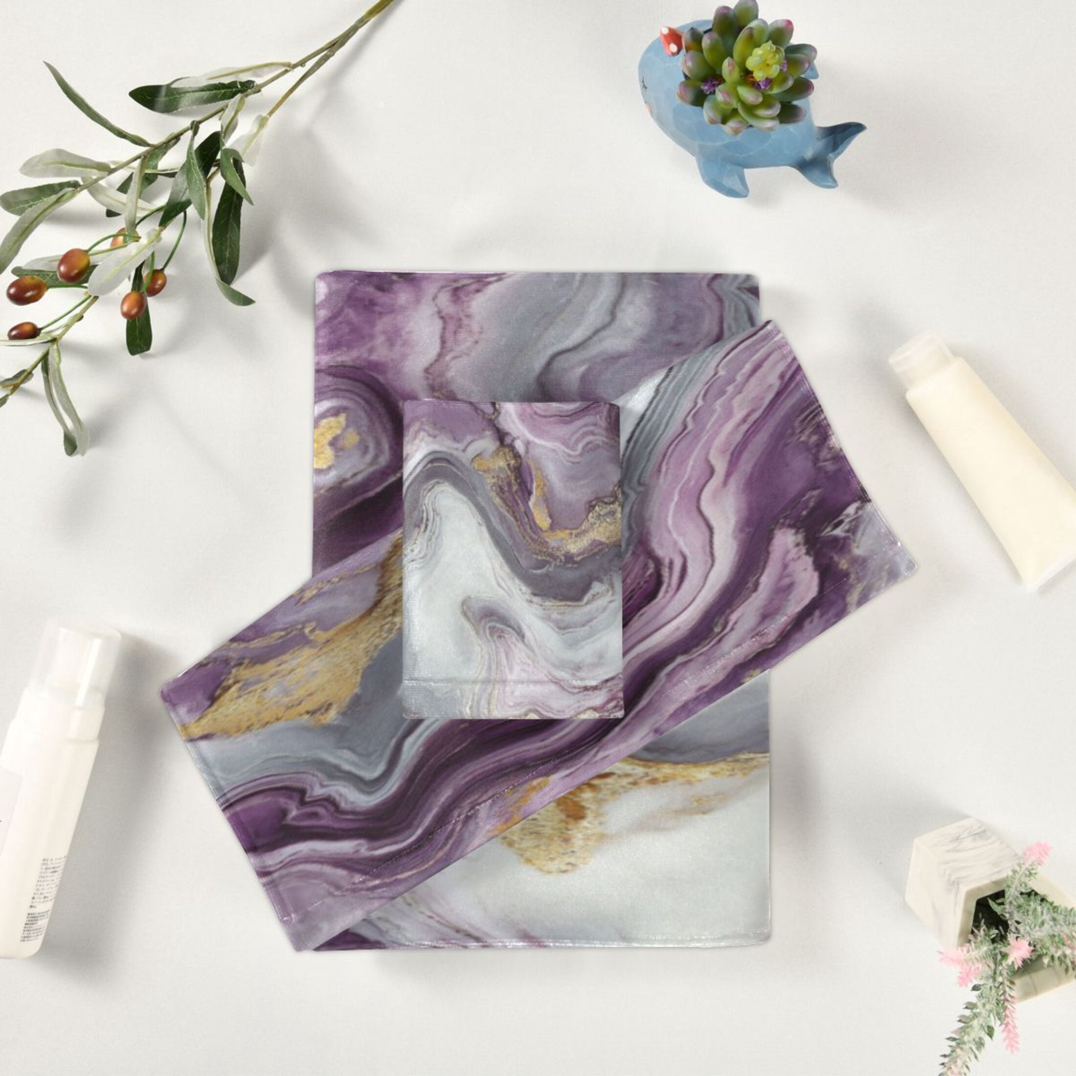 Three-Piece Towel Set Face Towel Towel Set Hand Towel Bath Towel Cotton Bath Towels Bath Towel Sets Hand Bath Towels Purple Marble