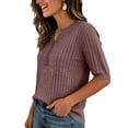 thumbnail image 3 of Women's Short Sleeve Sweater 2026 Spring Summer Tops Lightweight Casual V Neck Sweaters Dressy Work Blouses Clothes Coffee 2XL, 3 of 4