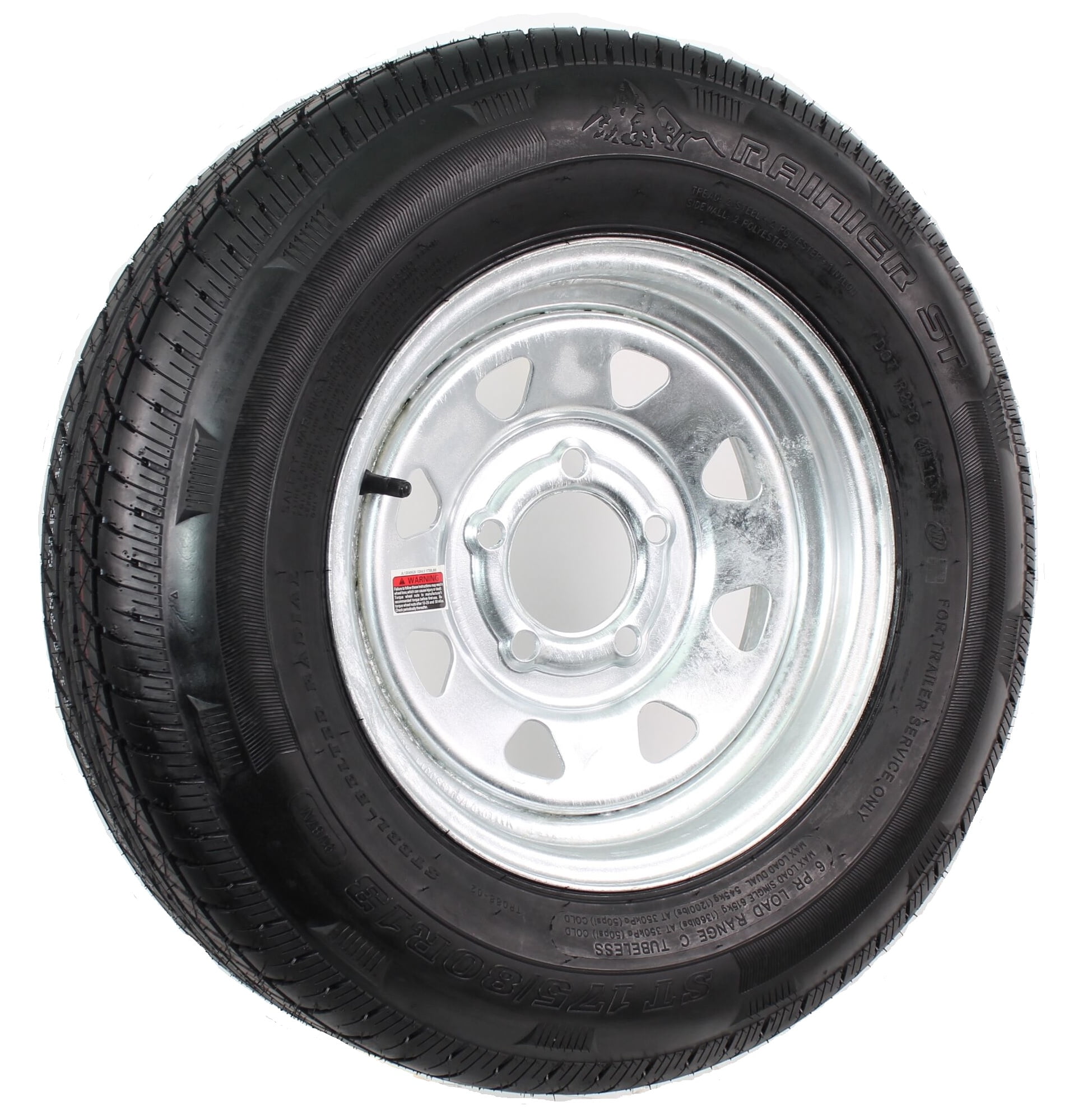 Load Range C mounted on 5 bolt GALVANIZED STEEL RIM ST175-80-R13 High Speed APPROVED NORTH AMERICA D.O.T Radial Trailer Tire 175-80-R13