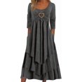 thumbnail image 1 of Robes de Printemps pour Femmes Décontractées Manches 3/4 Longue Robe Évasée Basique Plage Vacances Travail Maxi Robe 2025, 1 of 4