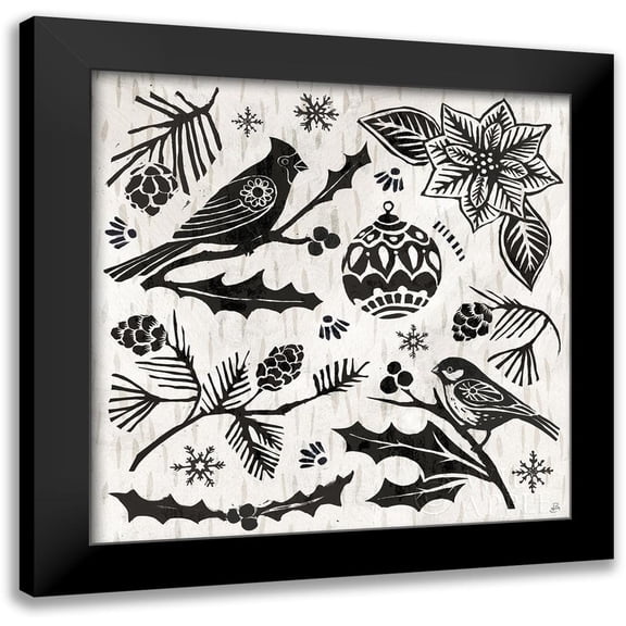 Brissonnet, Daphne 12x12 Black Modern Framed Museum Art Print Titled - Woodcut Christmas VI