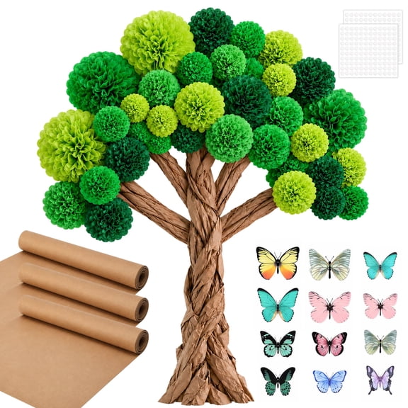 EBaokuup 3D Classroom Bulletin Board Tree Set, 3 Rolls 32.8Ft Kraft Paper Tree Decor with Butterfly