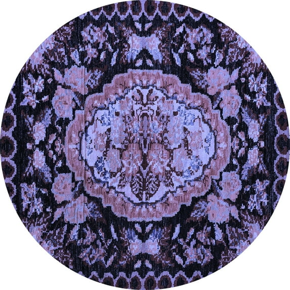 Ahgly Company Machine Washable Indoor Round Medallion Blue French Area Rugs, 4' Round