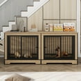 thumbnail image 3 of Hassch 74.8 Inch Dog Cage Furniture with Removable Trays, Extra Large Double Dog Kennel for 2 Medium/Large Dogs, Heavy Duty Wooden Dog Cage Furniture with Divider (Natural and Black), 3 of 9