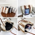 thumbnail image 5 of Shoulder Bag for Women, Canvas Tote Bags, Casual Large Capacity Handbag with Leather Strap and Zipper, Simple Vertical Stripe Style Durable Handbag for Dating, Working and Shopping, White, 5 of 7
