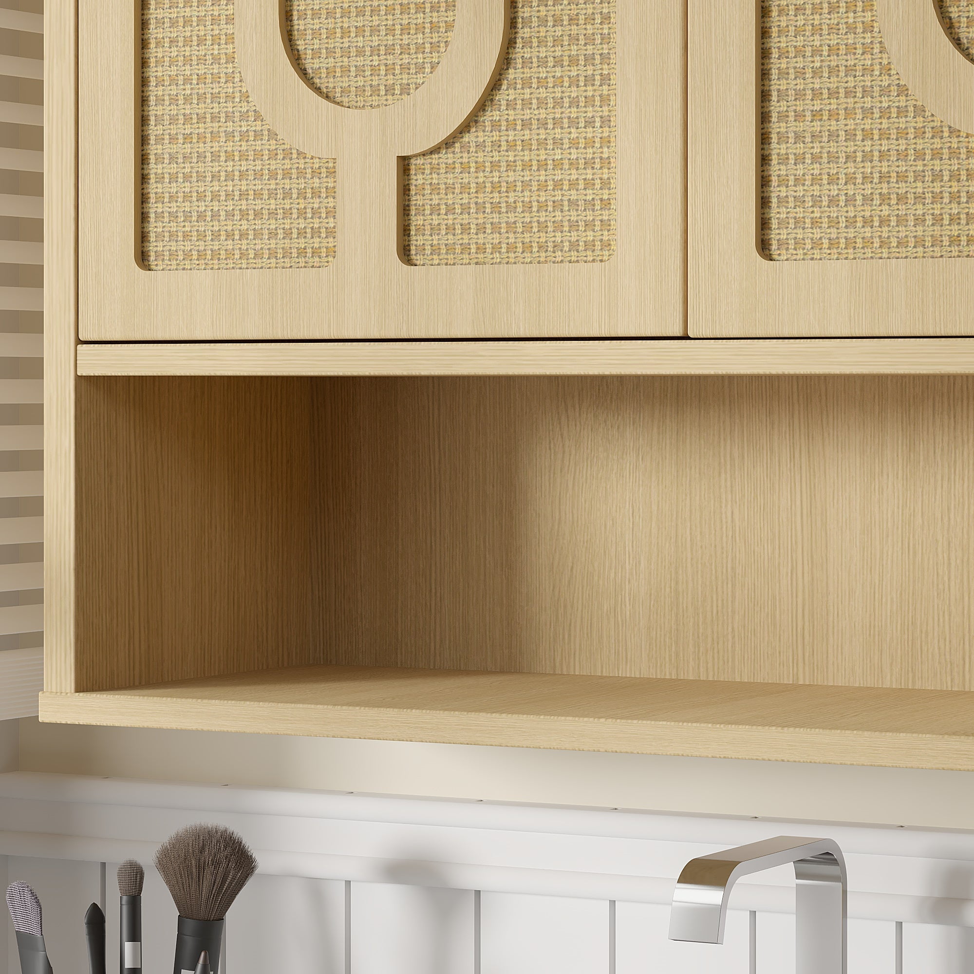VECELO Wall Storage Cabinet, Medicine Cabinet with Adjustable Wood Shelf & Double Doors, Over The Toilet Storage Cabinet for Bathroom, Kitchen, Natural