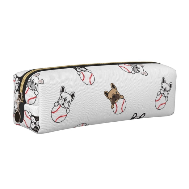 Balery Bbaseball Dog Estuche de Lápices de Cuero Impreso, Estuche para Suministros de Arte, Estuche de Lápices con Cremallera, Estuche de Almacenamiento de Papelería
