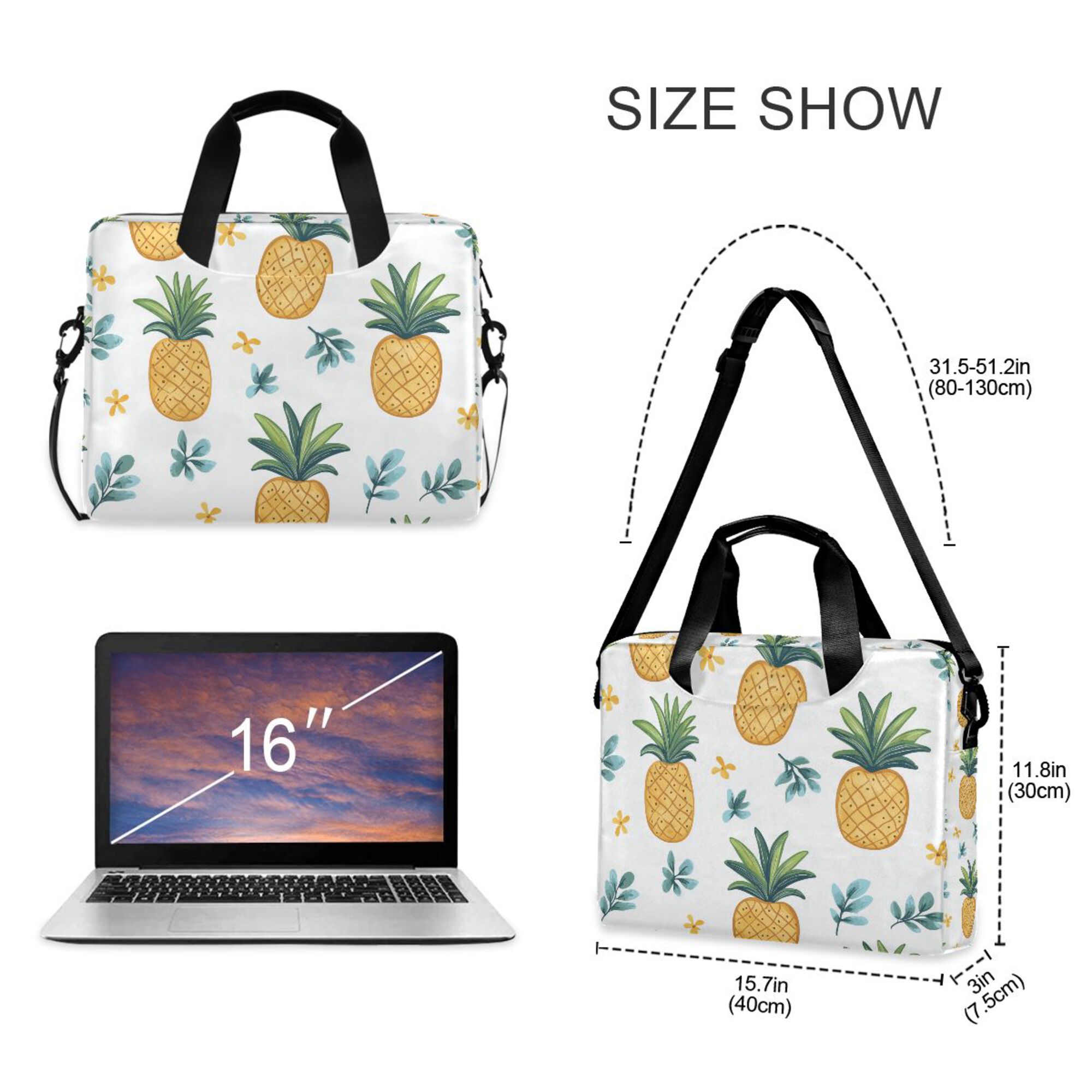 FORMRS 16" Laptop Bag Carrying Sleeve Case with Handle Travel Shoulder Briefcase, Pineapple