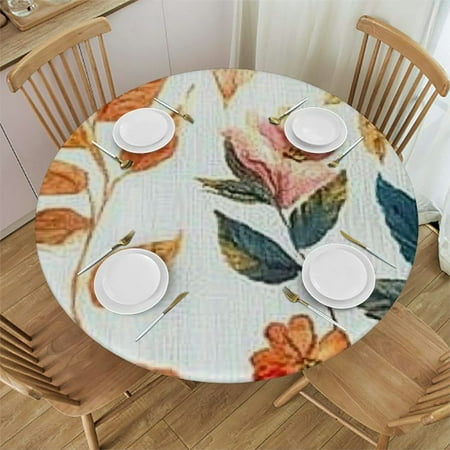 

SHERONV Flower Pattern Round Table Cover Stain Resistant Washable Perfect for Indoor Outdoor Tablecloth Kitchen Dining Wedding Parties 100% Polyester Table Cloth with Elastic Edge 54 -58