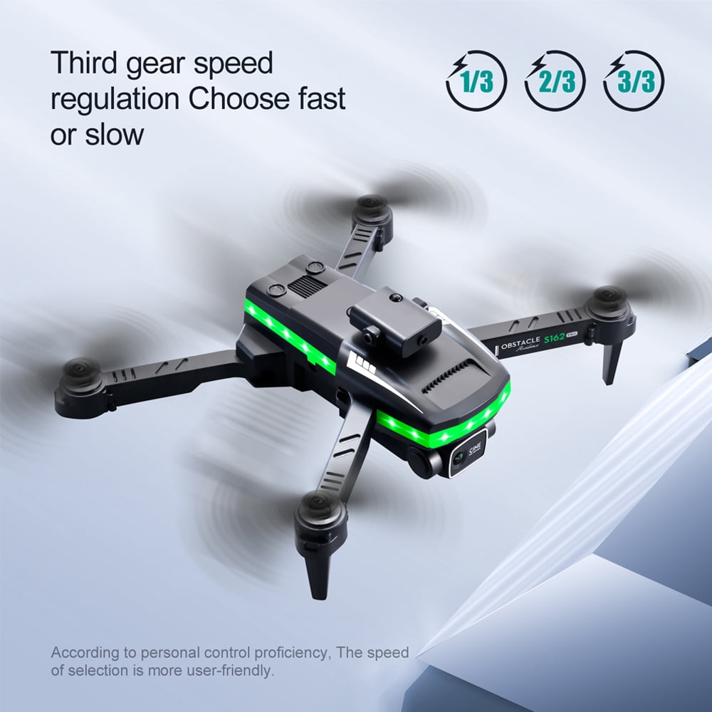 S162 RC Drones,HD Dual Camera , 2.4G WIFI ,FPV Colorful Lighting , 360 Obstacle Avoidance, Folding Quadcopter Remote Control Aircraft Toy, for Adults and Childers, 3 Battery, Black