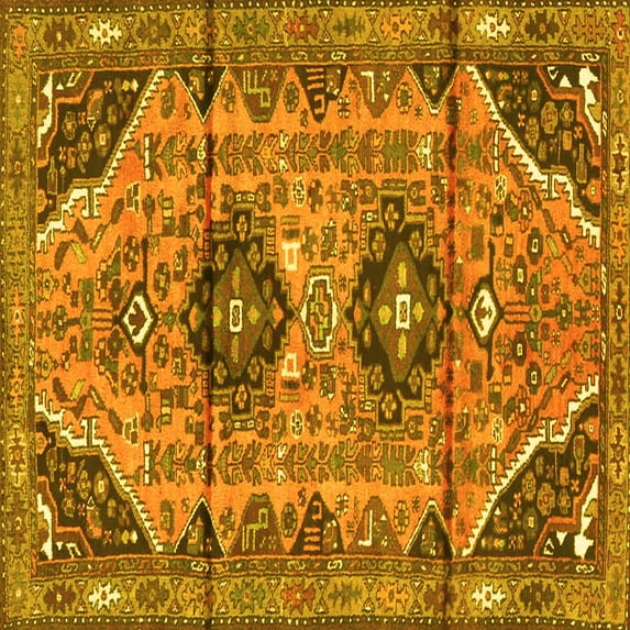 Ahgly Company Machine Washable Indoor Square Persian Yellow Traditional Area Rugs, 6' Square