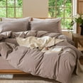 thumbnail image 2 of MooMee 100% Washed Cotton Duvet Cover Set Cal-King Linen Like Textured Breathable Lightweight 3-Piece (Mauve Brown, 104"x98"), 2 of 7