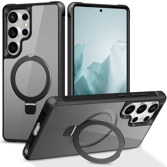 Magnetic for Samsung Galaxy S24 Ultra Case [Compatible With Magnetic] With Stand, Drop Protection] Shockproof Translucent Back Slim Protective Phone Case