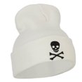 thumbnail image 4 of Skull Cross Bones Embroidered Long Beanie - White OSFM, 4 of 5