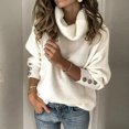 thumbnail image 1 of MKLEKYY Chandails Rouges pour Femmes Col Roulé Pull à Boutons Manches Longues Pull Tricoté Ample, 1 of 8