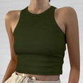 thumbnail image 2 of Basic Tank Tops for Women Solid Color Vest Sleeveless Crew Neck Ribbed Short Tanks Ladies Camisoles Green L, 2 of 5