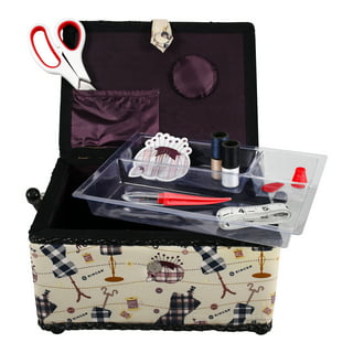 Sewing Basket with Floral Print Design - Sewing Kit Storage Box with  Removable Tray, Built-in Pin Cushion and Interior Pocket - by Adolfo Design  