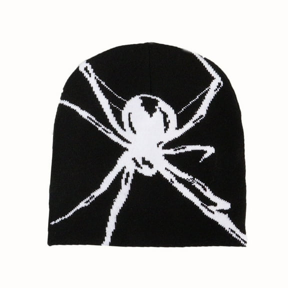 CaiJunJia Y2k Beanie Spider Web Beanie Women Mens Knit Spider Web Beanie Hat Gothic Spider Pattern Wool Acrylic Knit Hat