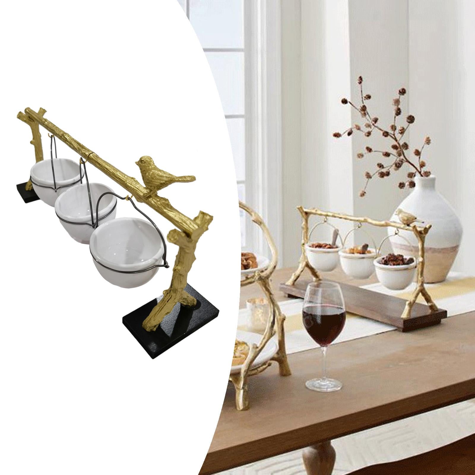 Snack Bowl Stand Organizer with Removable Basket Resin Gold Oak Branch