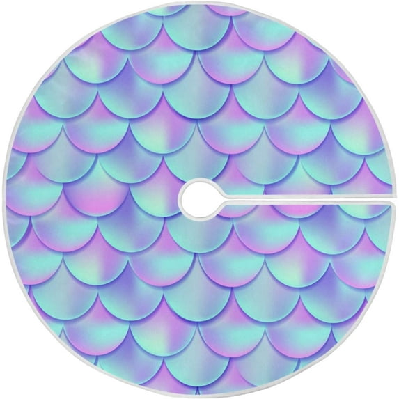 FMSHPON Mermaid Fish Scale Pattern Xmas Christmas Tree Skirt Stand Mat for Holiday Party Decoration Indoor Outdoor 48 inches