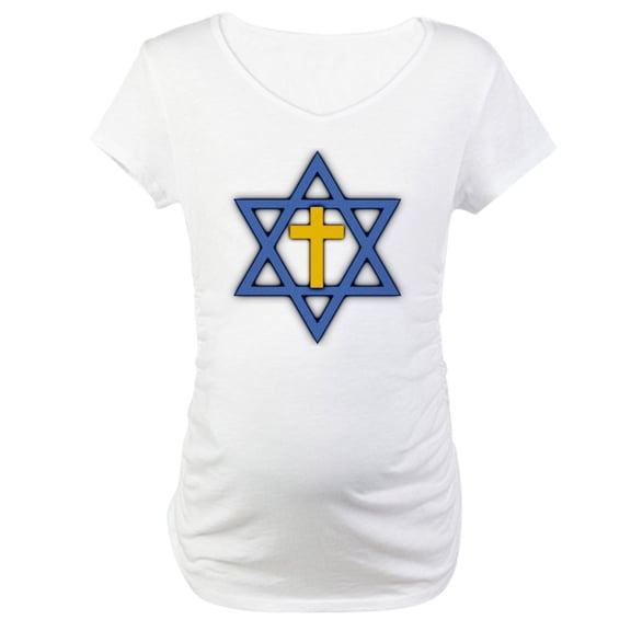 CafePress - Star Of David With Cross Maternity T Shirt - Cotton Maternity T-shirt, Cute & Funny Pregnancy Tee