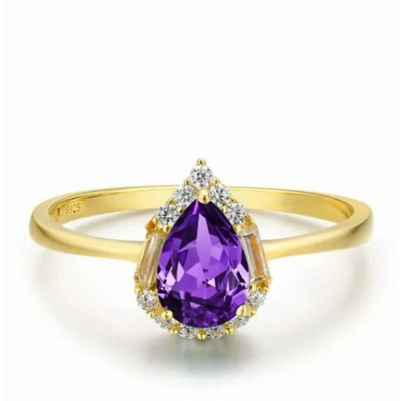 Pear Shape Amethyst Ring, Matching Ring, Sterling Silver Wedding Jewelry, Purple Gemstone Birthday Promise Gift.